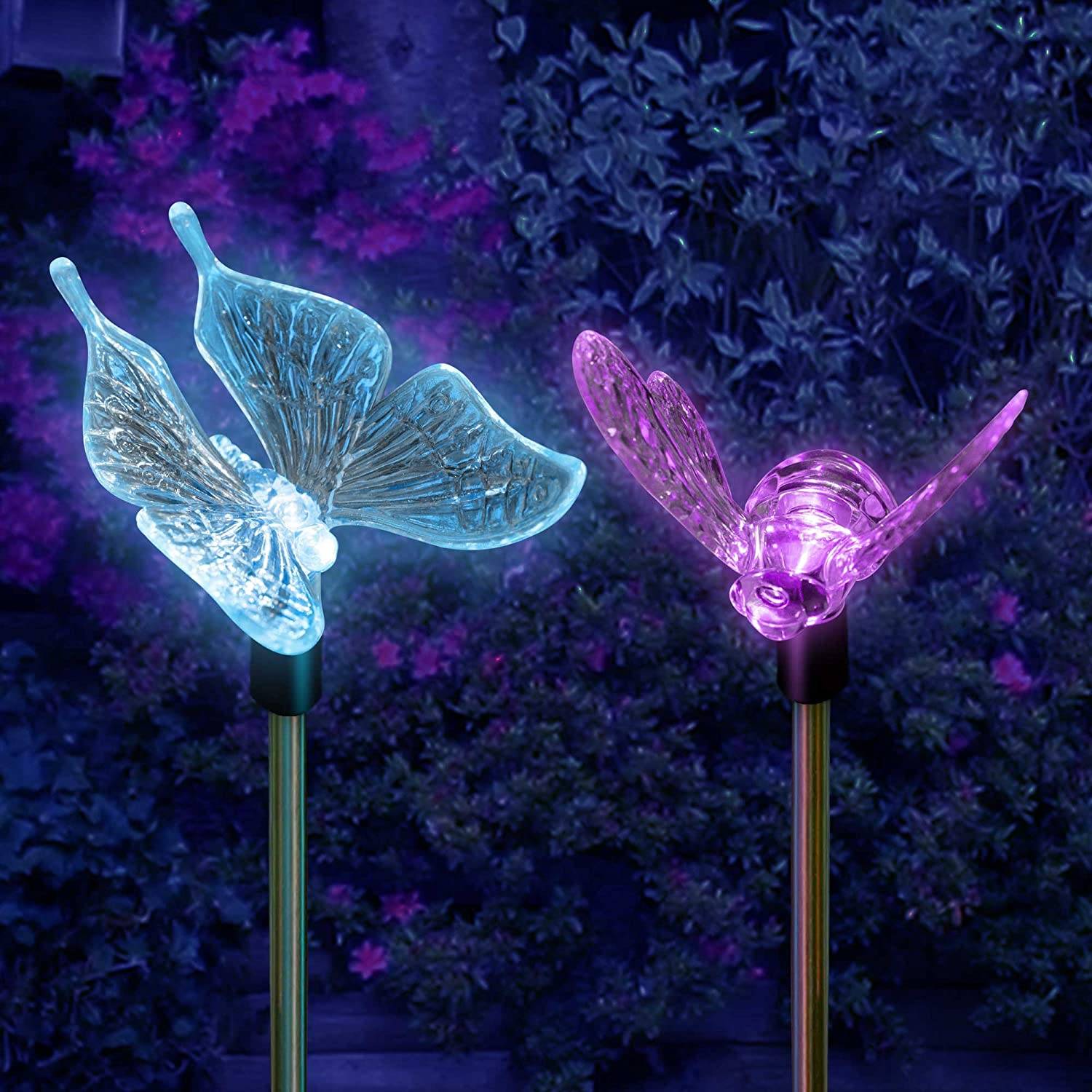Solar Powered Crackle Glass Ball Color Changing Stake Lights Set