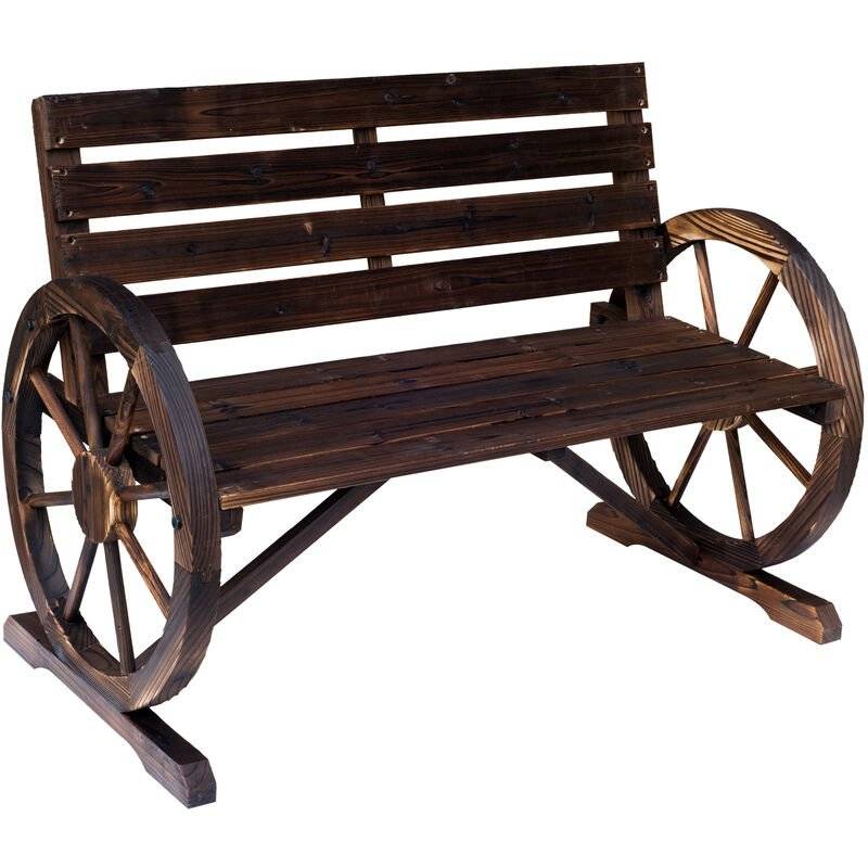 Wooden Garden Bench Timber Outdoor Patio Park Wagon Wheel Chair Seat