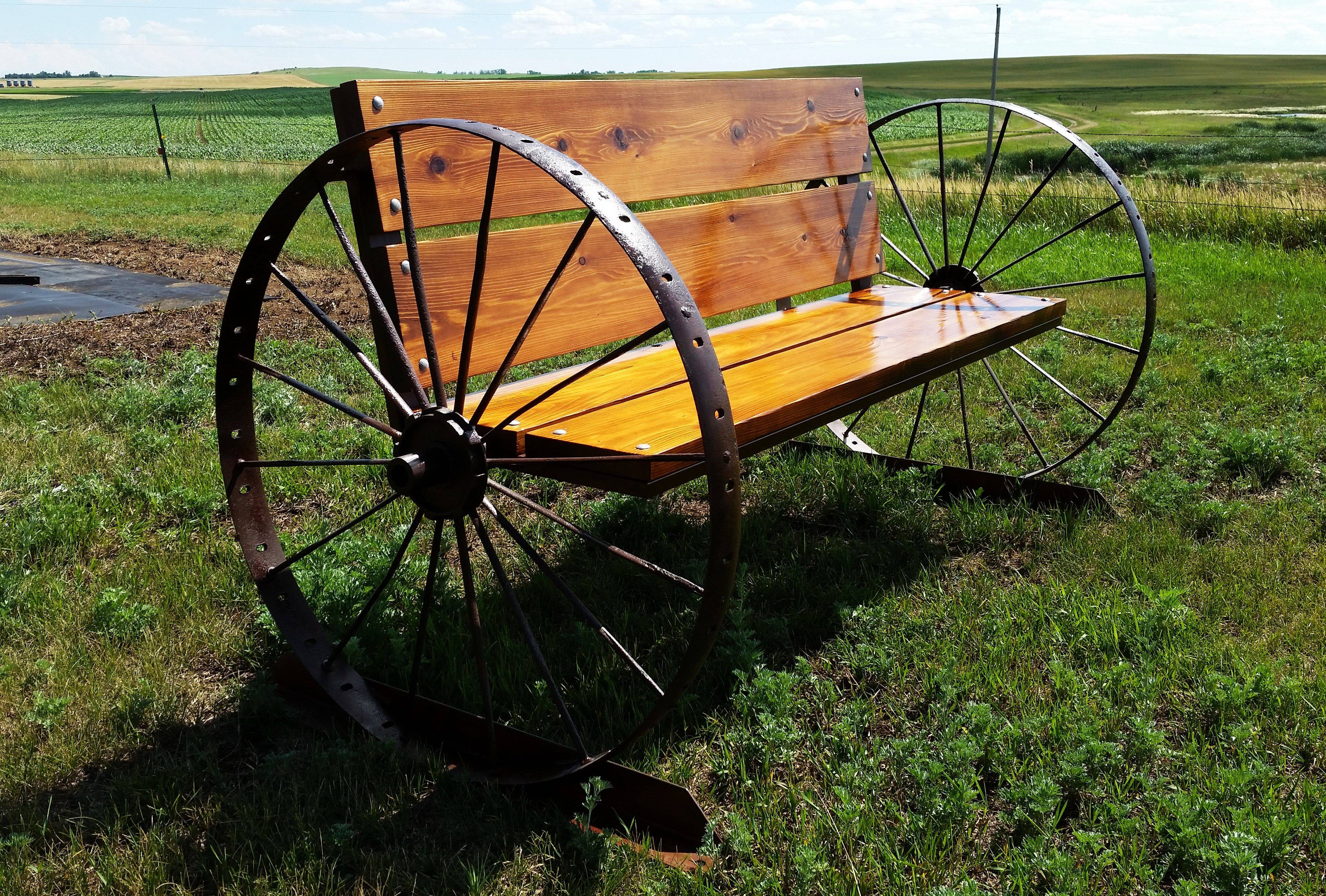 Antique Wagon Wheel Tractor Seat Garden Bench