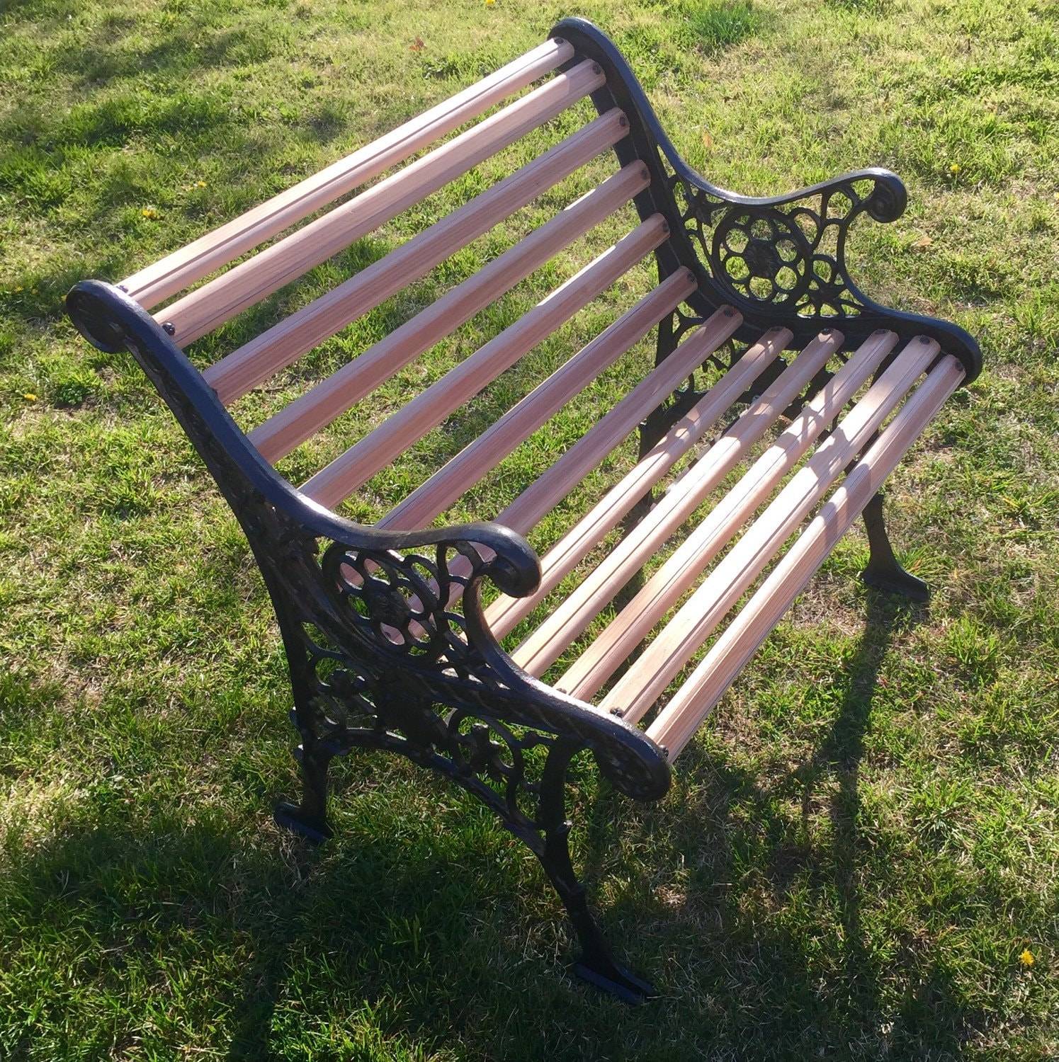 Antique Victorian Cast Iron Grape Leaf Garden Bench Old Black Paint