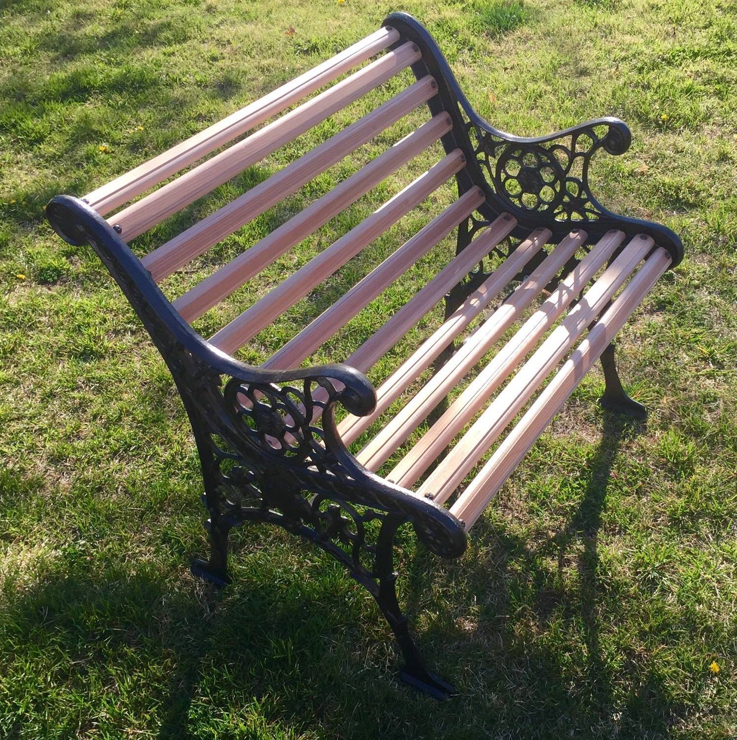 Antique Victorian Cast Iron Grape Leaf Garden Bench Old Black Paint