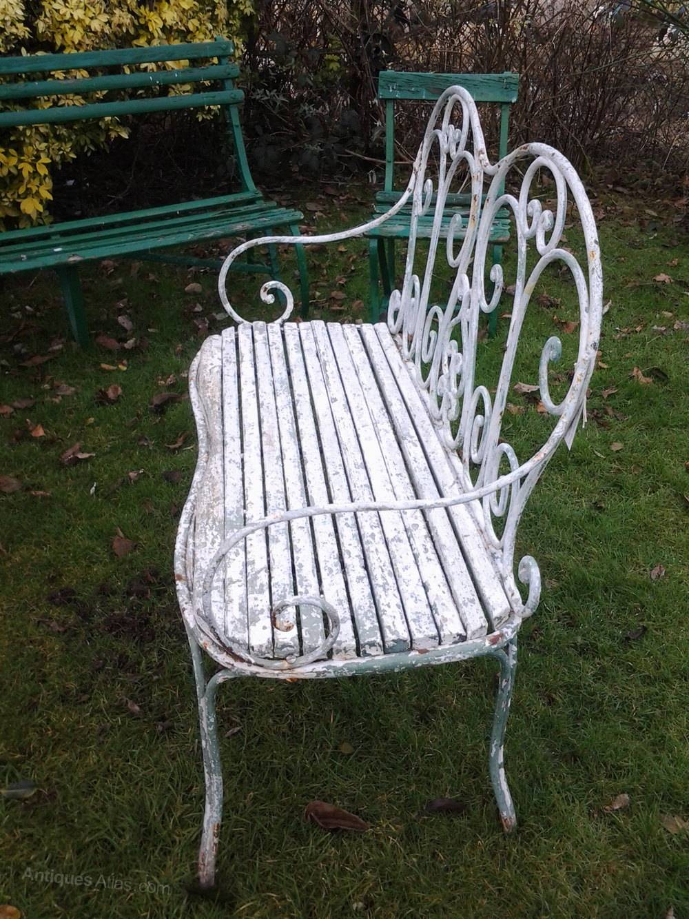 Antique Child Size Cast Iron Wood Garden Bench