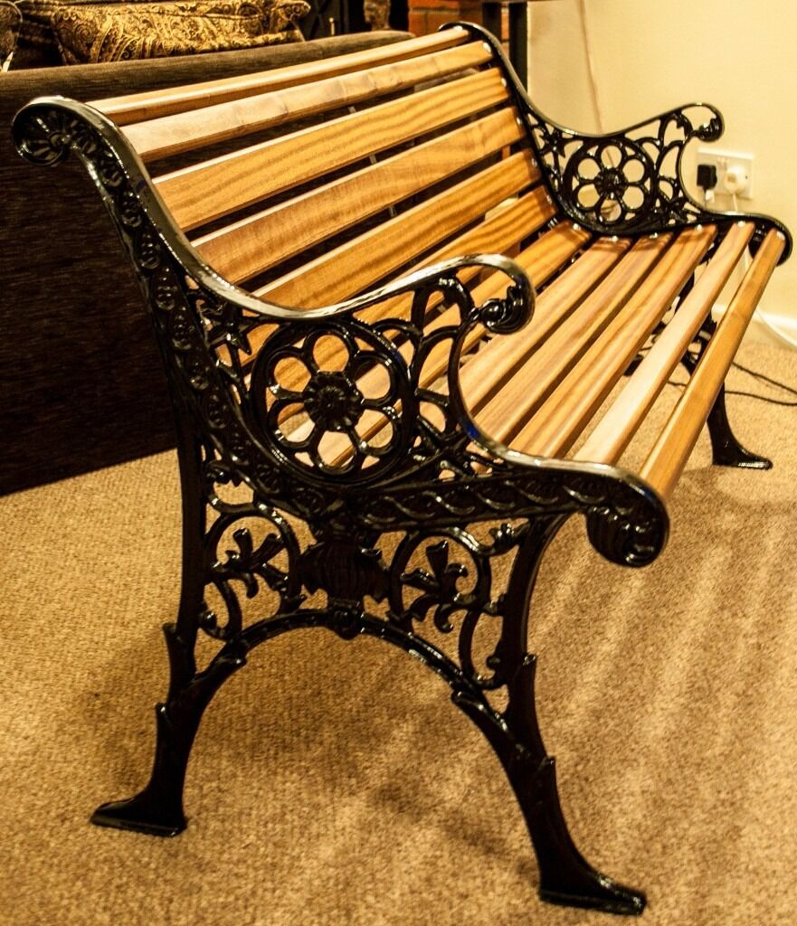 Antique Victorian Cast Iron Grape Leaf Garden Bench Old Black Paint