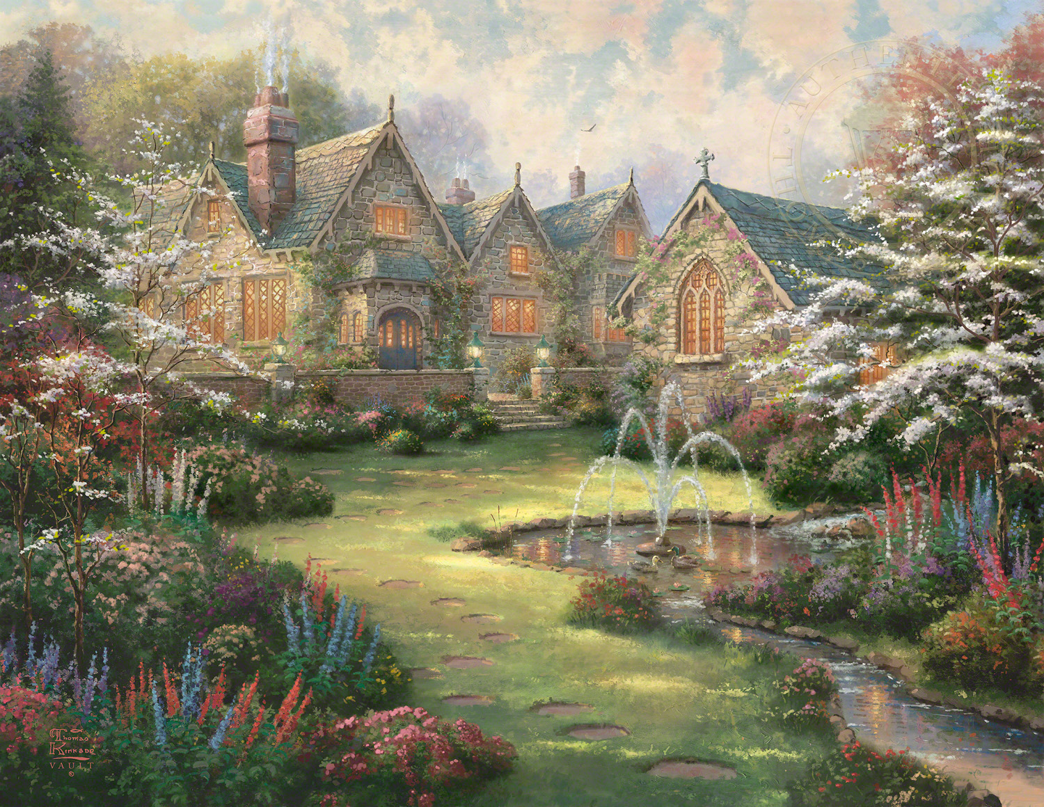Thomas Kinkade Rose Garden Painting Signed