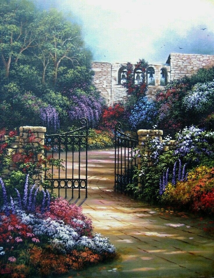 Thomas Kinkadegardensglory Of Evening Thomas Kinkade Art Thomas