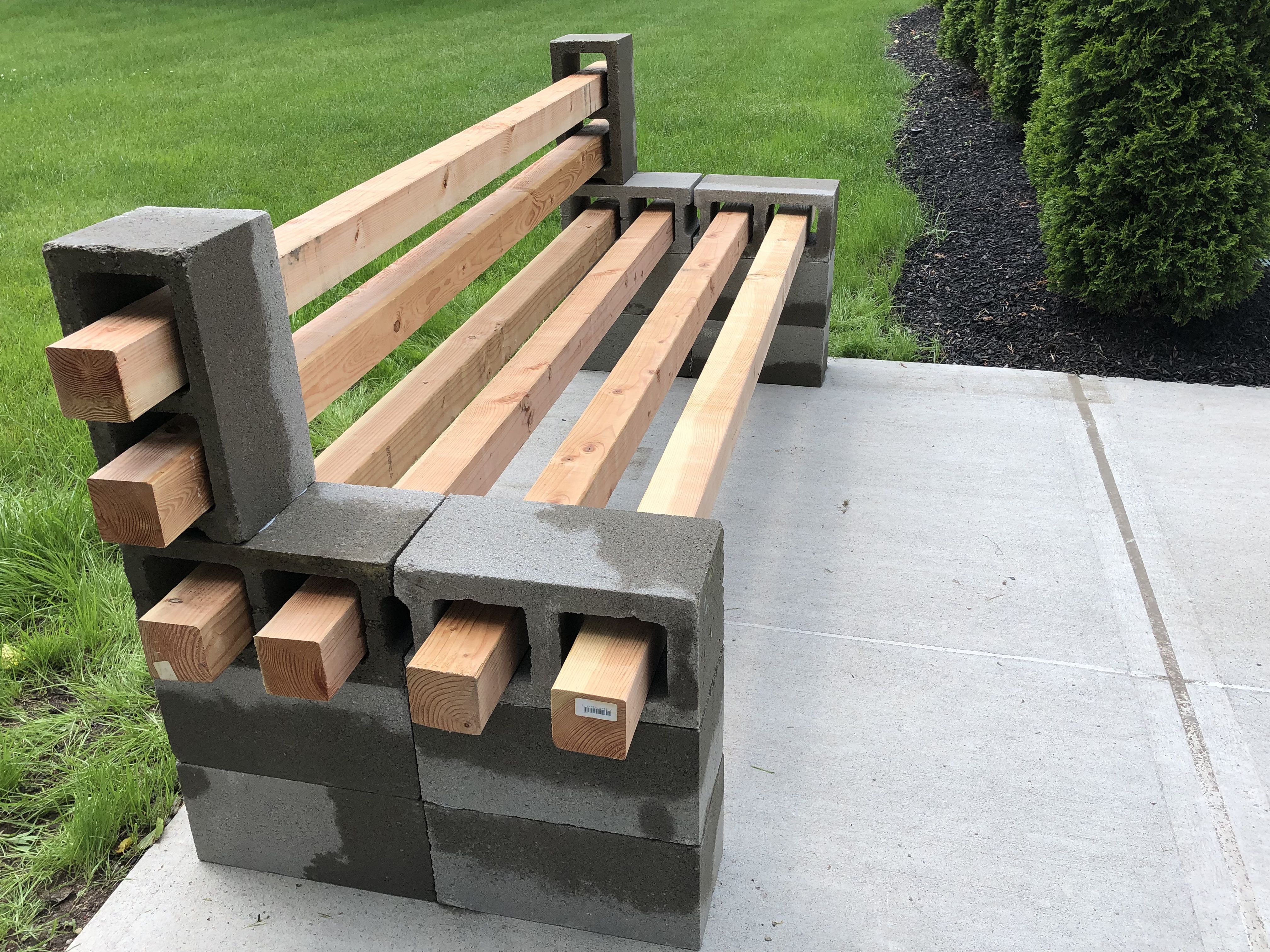 Concrete Block And Wood Bench