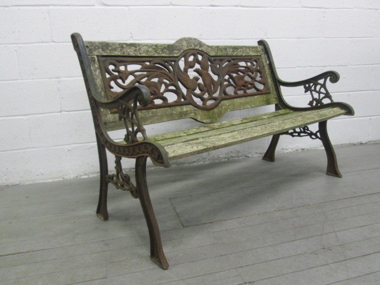 Antique Victorian Cast Iron Grape Leaf Garden Bench Old Black Paint