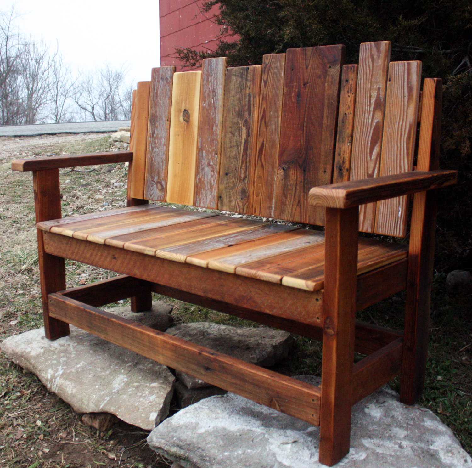 Diy Pallet Garden Bench Brick Red Stained Easy Pallet Ideas