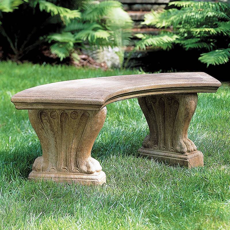 Inc Curved Leaf Cast Stone Garden Bench