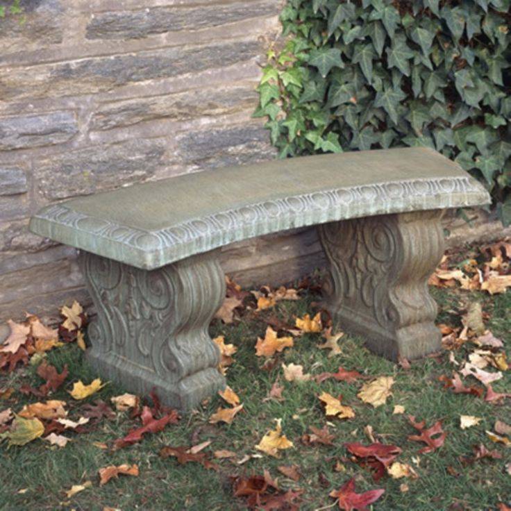 Inc Curved Leaf Cast Stone Garden Bench