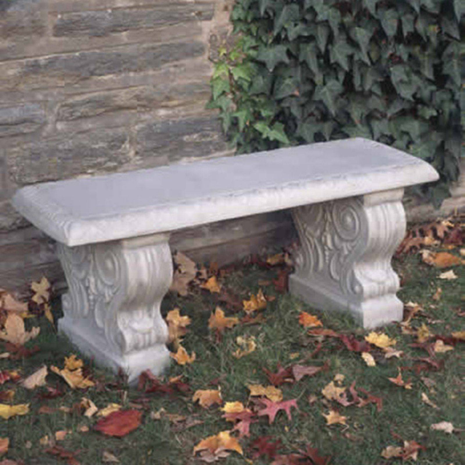 Inc Curved Leaf Cast Stone Garden Bench