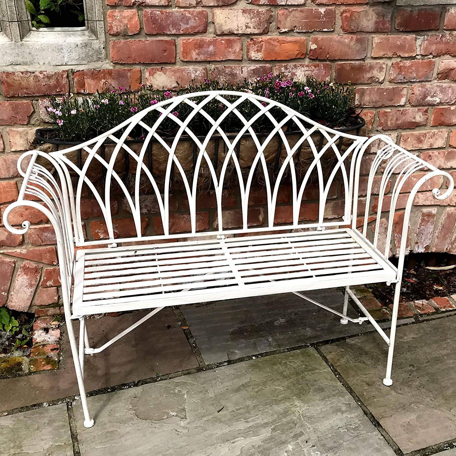 Antique Distressed Metal Garden Bench