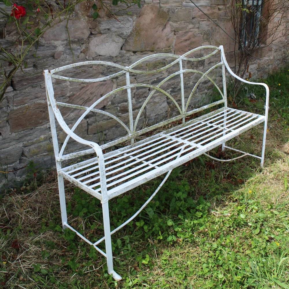 Antiqued Cream Metal Garden Bench Melody Maison