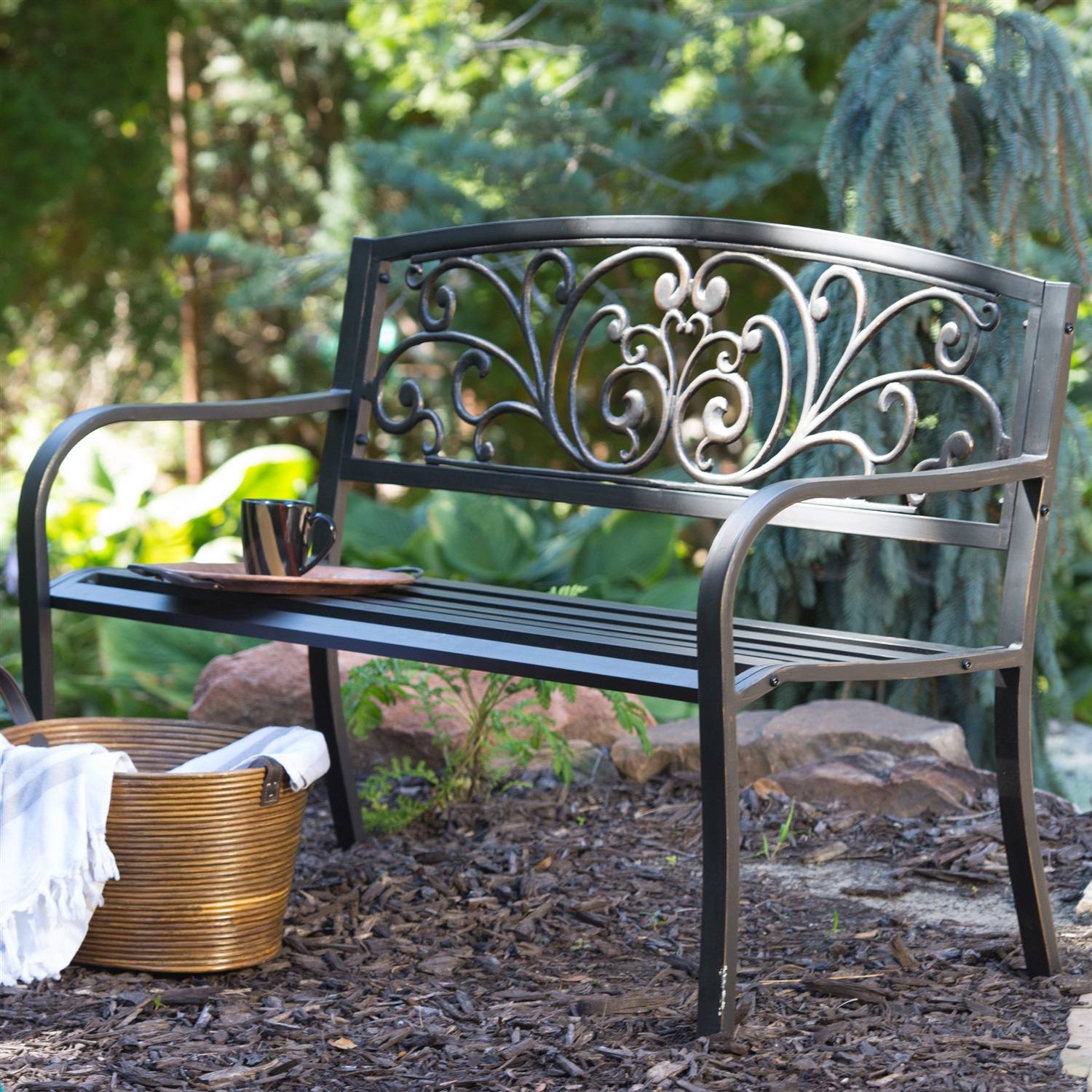 Country Style Cream Metal Garden Bench Fizzy Fox Ripley