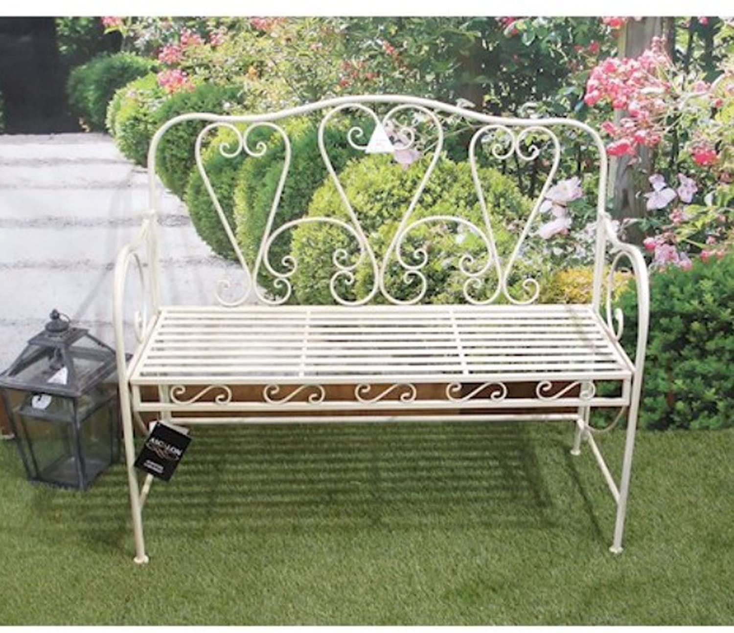 Wrought Iron Scroll Bench Cream