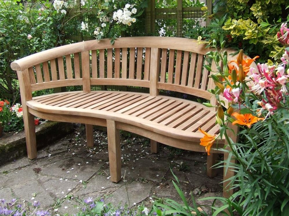 Teak Curved Outdoor Bench Circa Curved Backless Bench