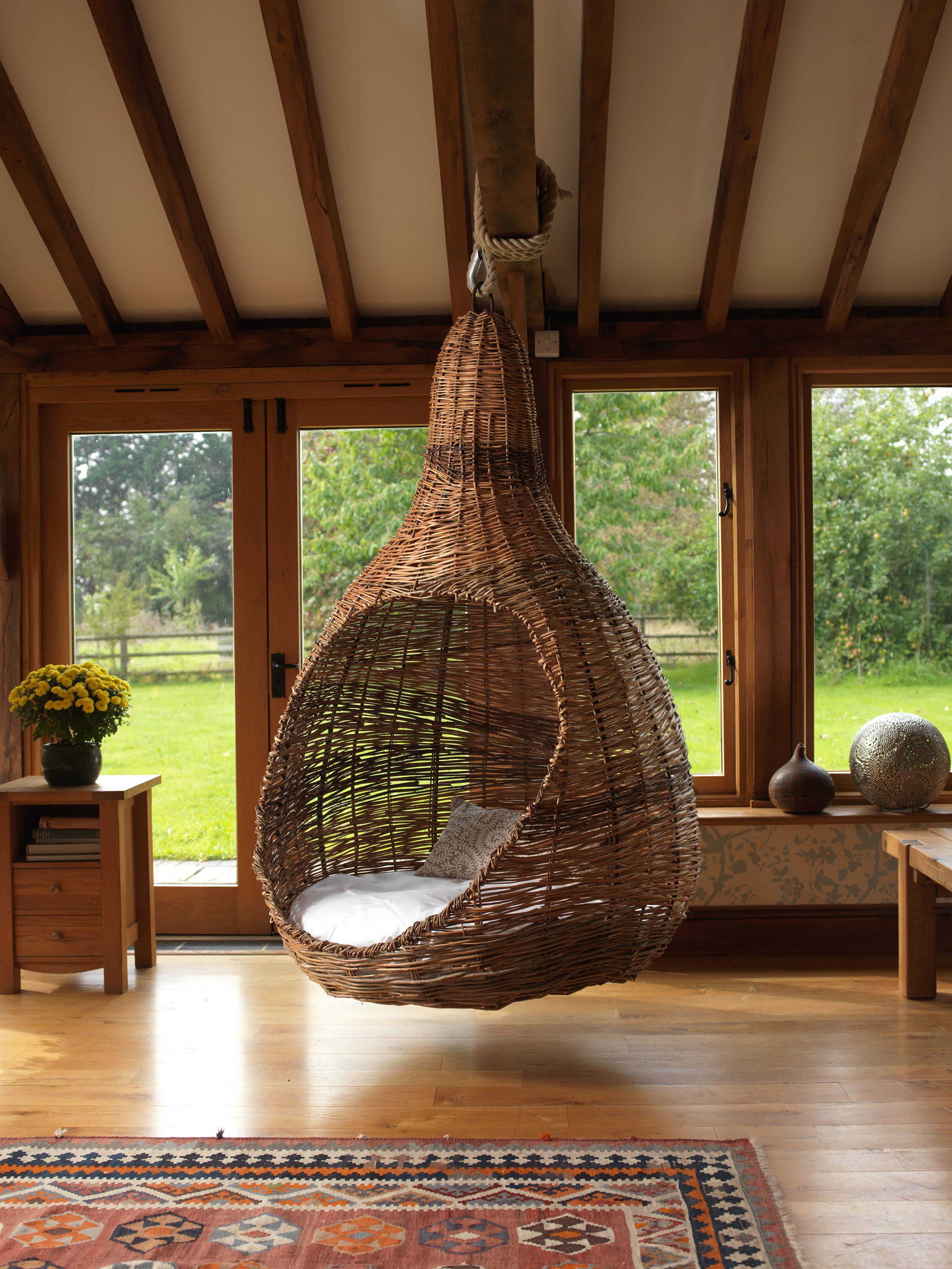 Large Luxurious Grey Rattanwicker Garden Hanging Pod Chairswing