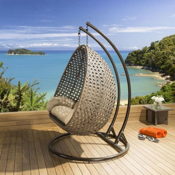 Luxury Outdoor Person Garden Pod Hanging Chair Swing Stone Grey New