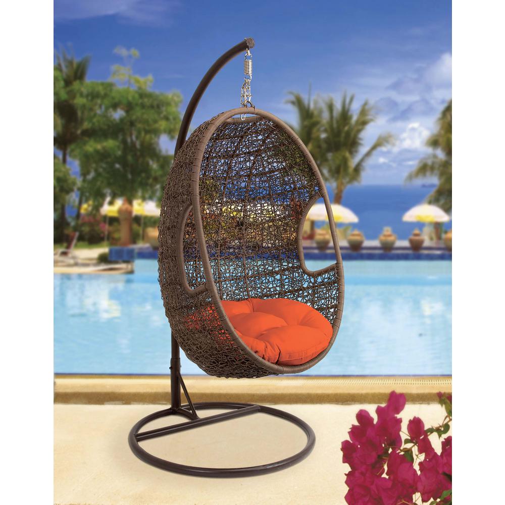 Outdoor Garden Single And Double Hanging Pod Chair Set Brown Beige