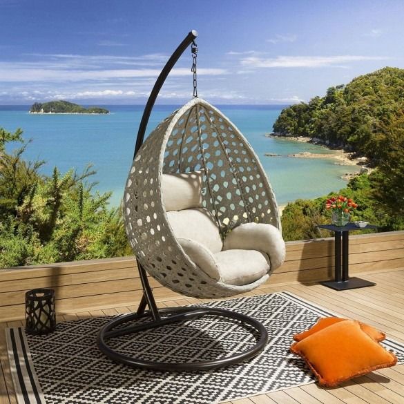 Outdoor Garden Single And Double Hanging Pod Chair Set Mocha Beige