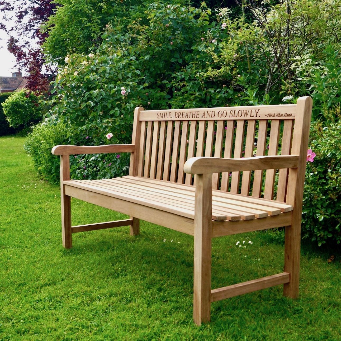 Engraved Teak Garden Bench