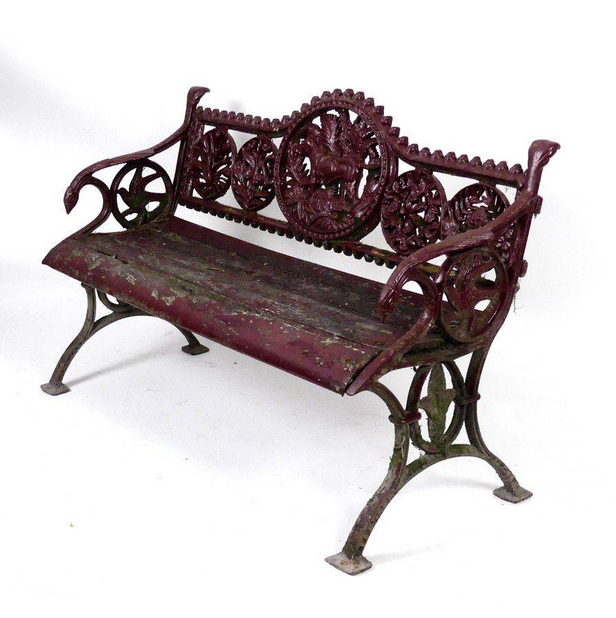 Aqua Turquoise Cast Iron Seat Wrought Iron Bench