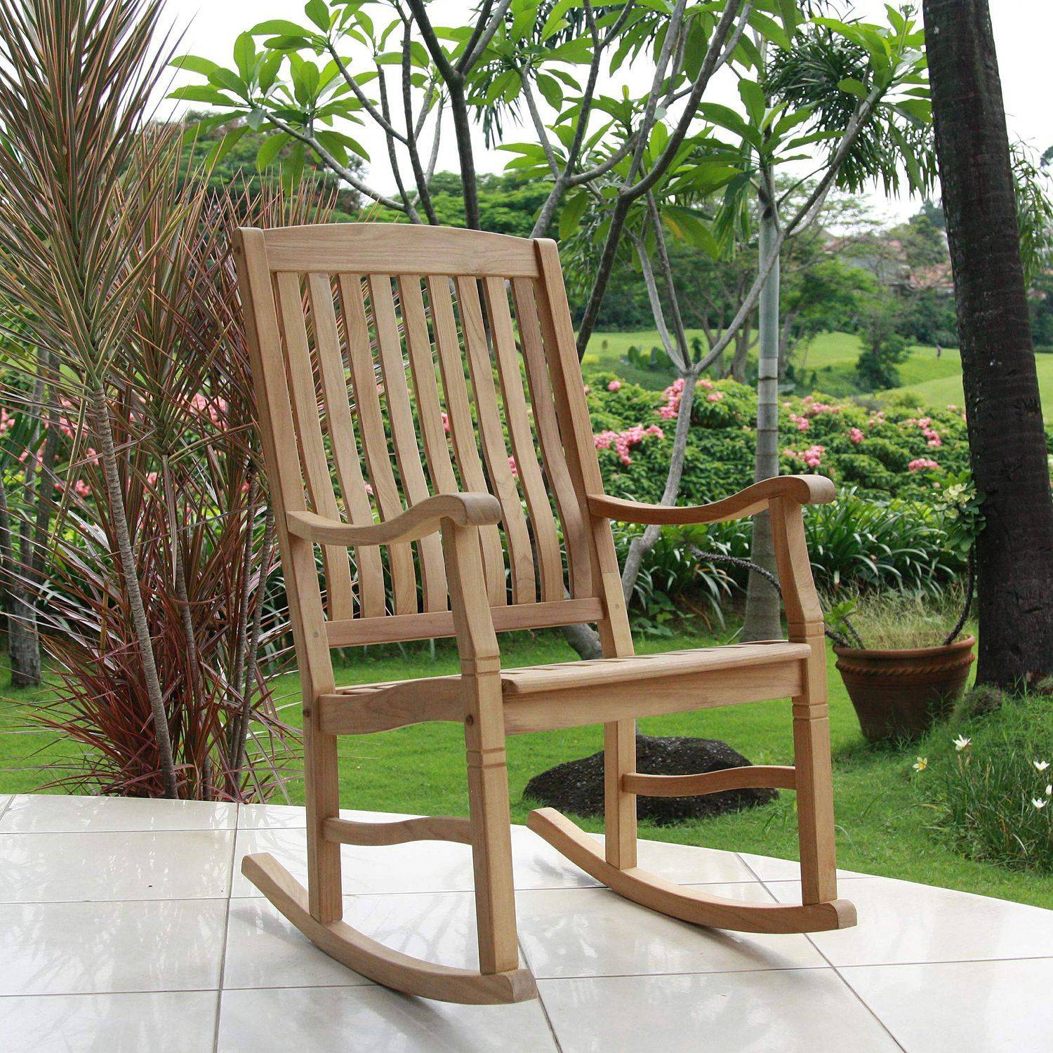 Two Teak Stacking Garden Chairs
