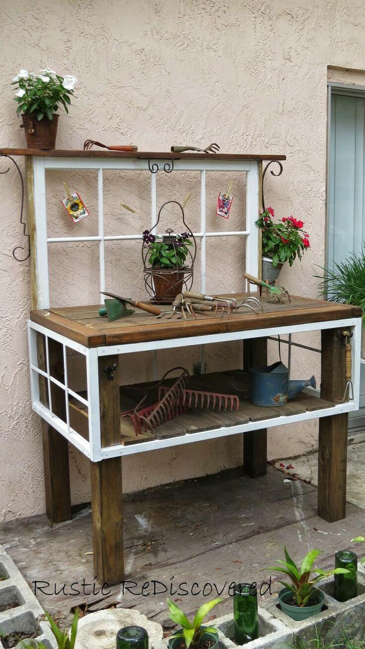 Rustic Industrial Vintage Style Timber Work Bench