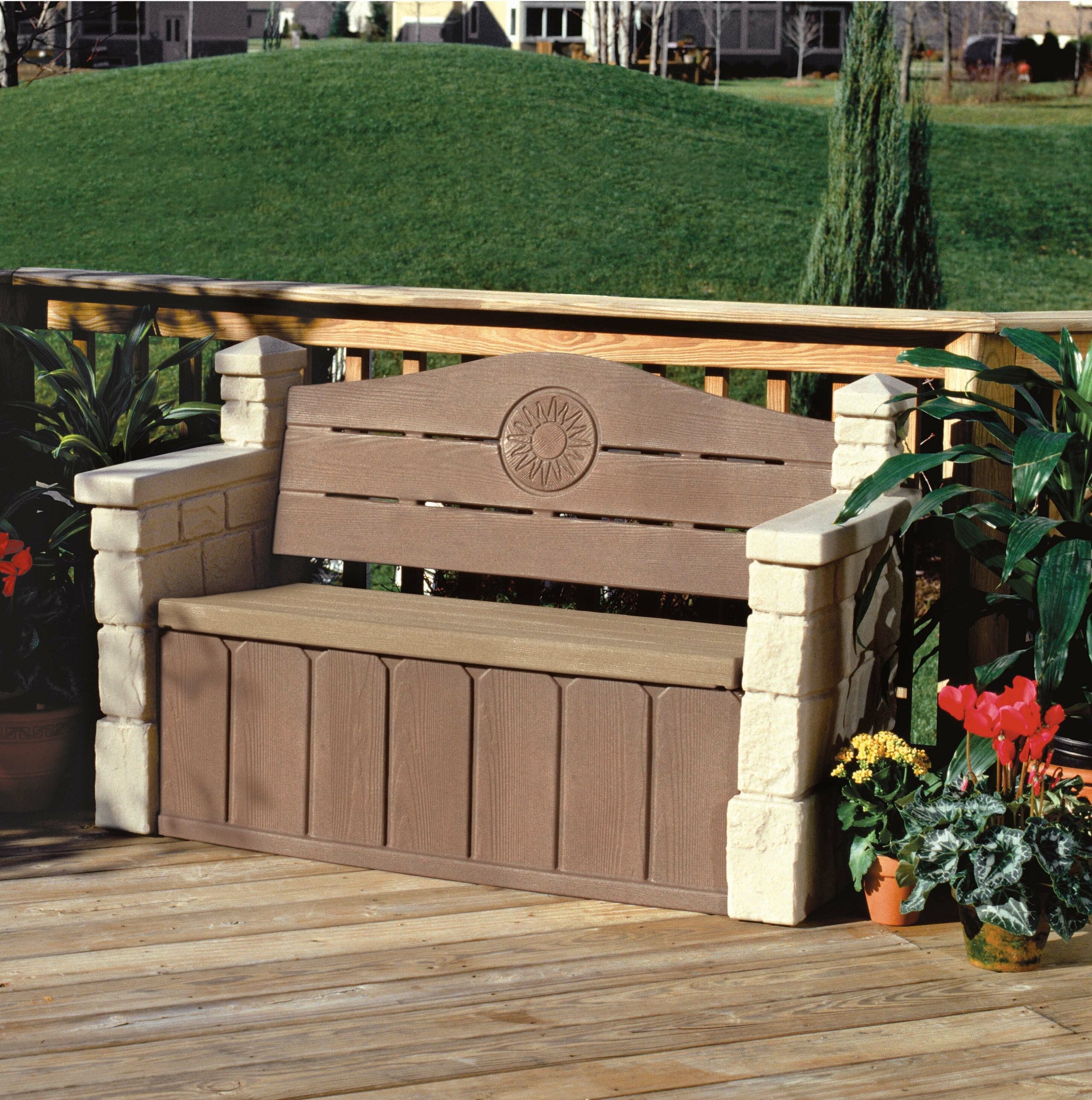 Outsunny Wooden Outdoor Storage Bench Patio Loveseat Seating