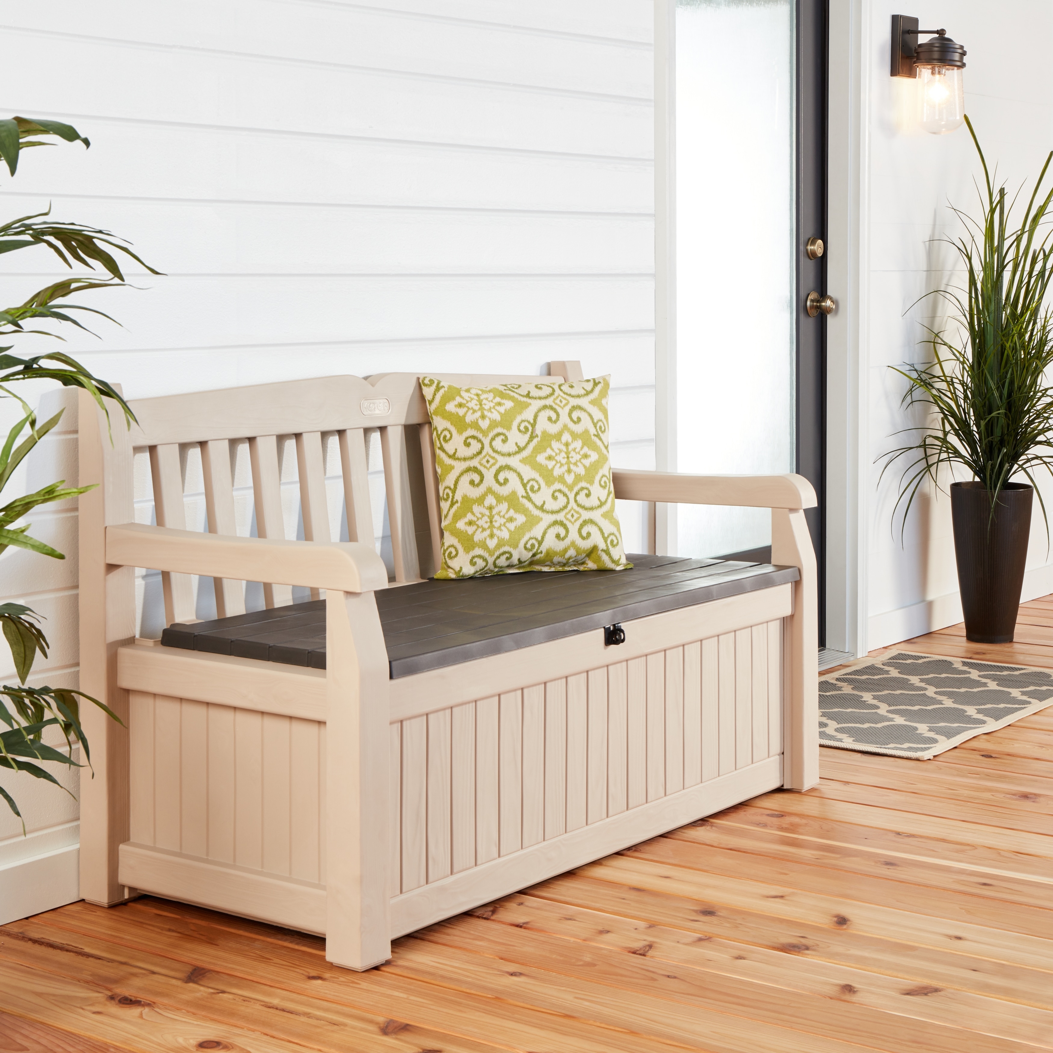 Wood Effect Plastic Garden Storage Bench Box Diy