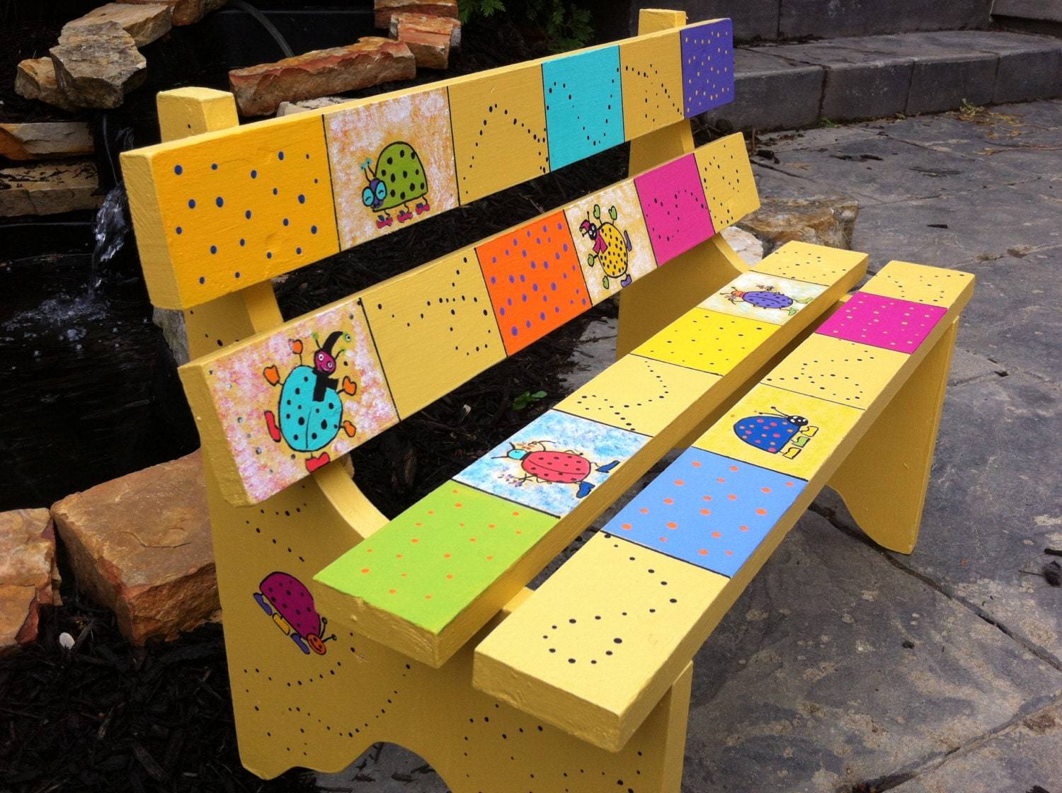 Childrens Garden Bench Whimsical Painted Outdoor Furniture