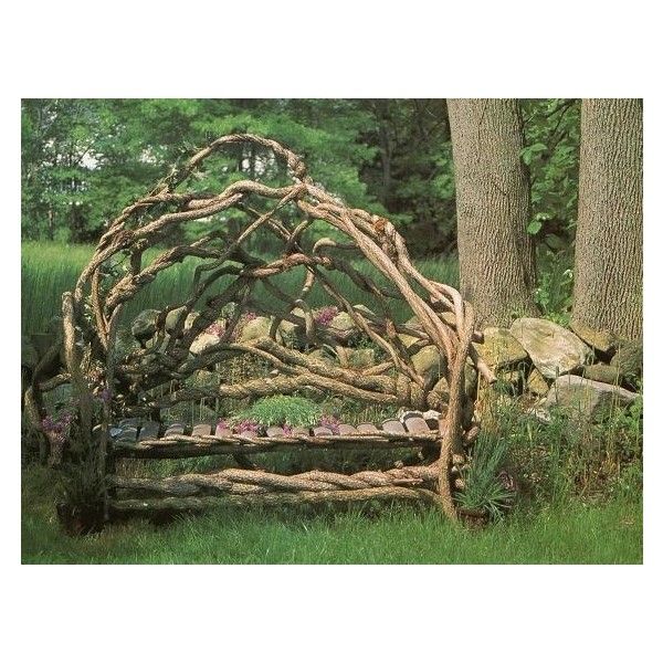 Whimsical Garden Bench Natural Cypress Stainless Steel Outdoor Patio