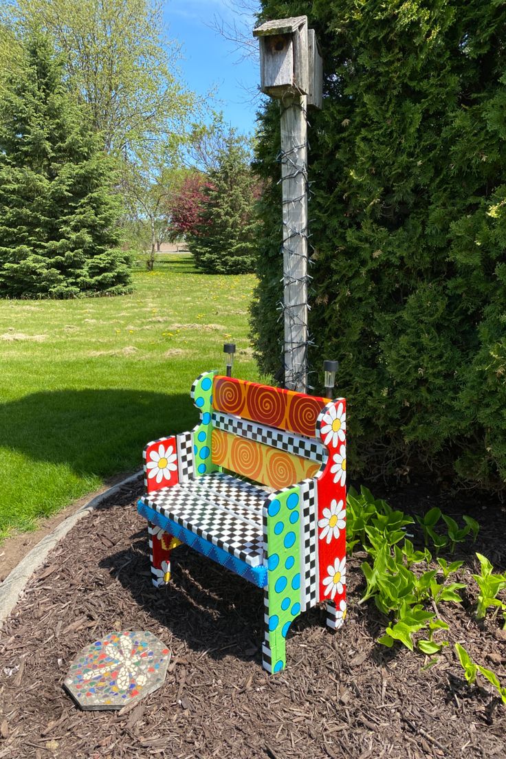 Whimsical Garden Bench Natural Cypress Stainless Steel Outdoor Patio