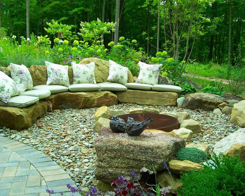 Stone Art Bench Rustic Landscaping