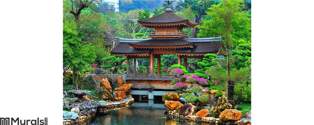Wall Mural Photo Wallpaper Chinese Zen Garden Pagoda Wall Art Home Room