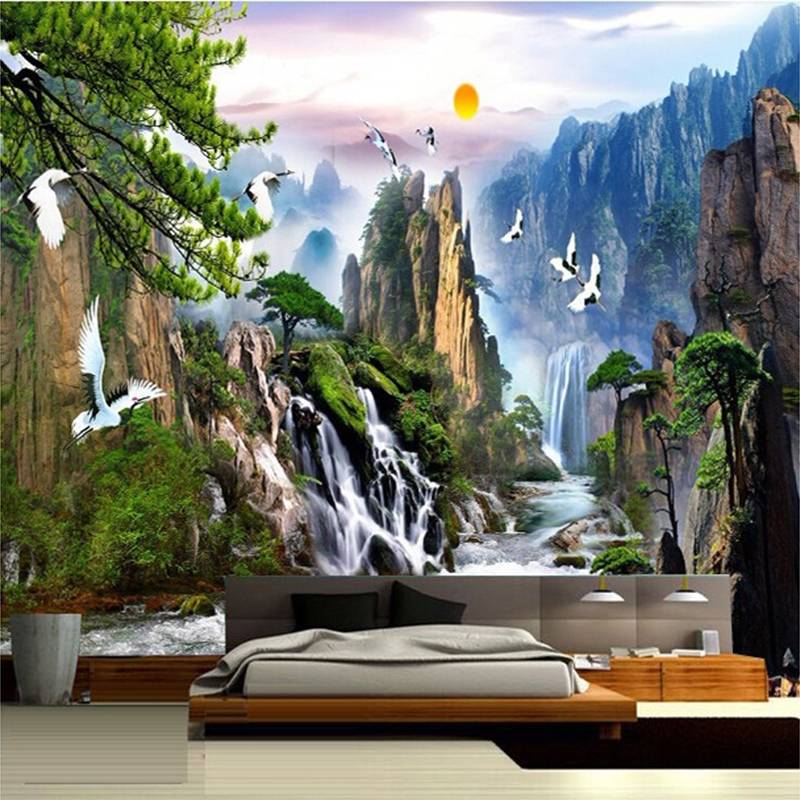 Window Mural Wallpaper Beautiful Chinese Landscape Painting Welcoming