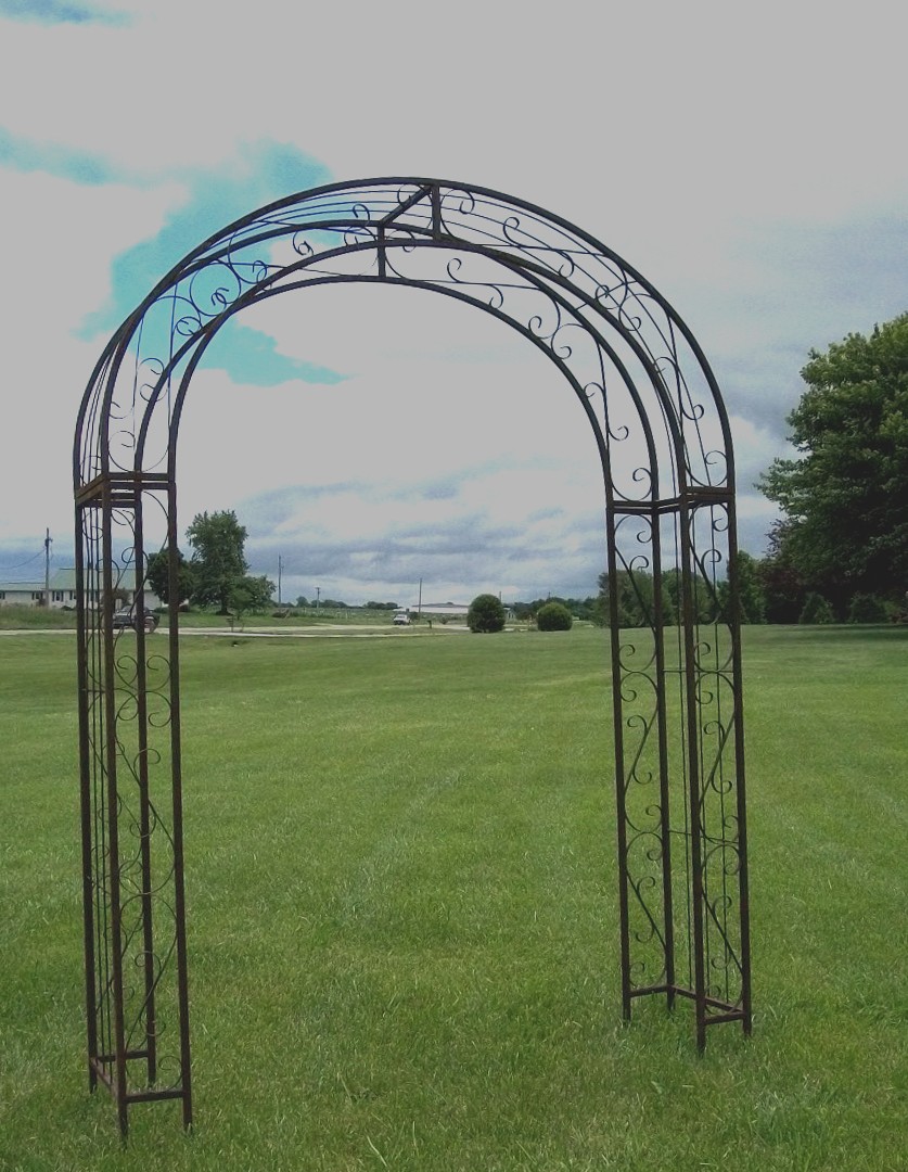 Wrought Iron Skyview Arbor Trellis Flower Arch