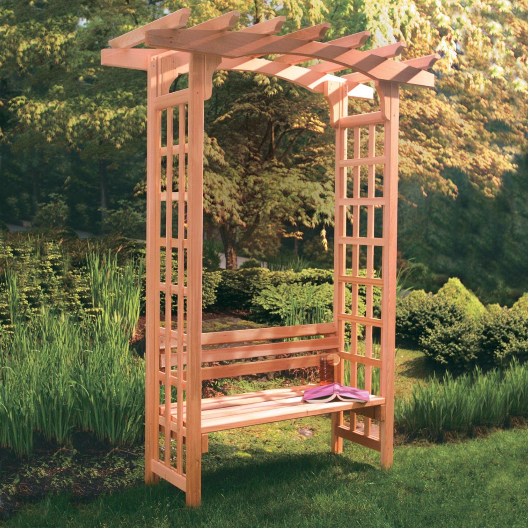 Arch Wooden Bench Trellis
