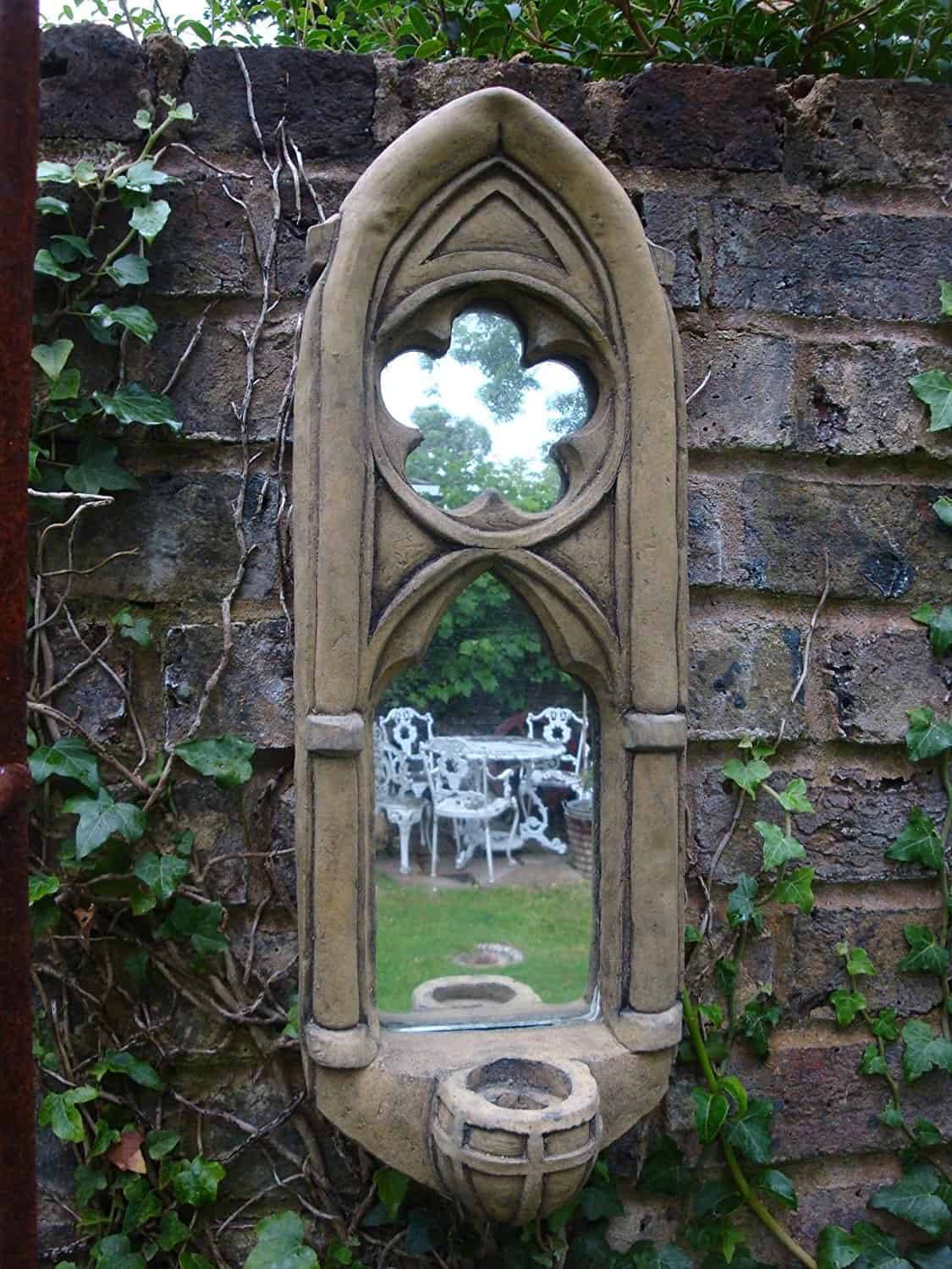 Mid Grey Gothic Arch Garden Mirror