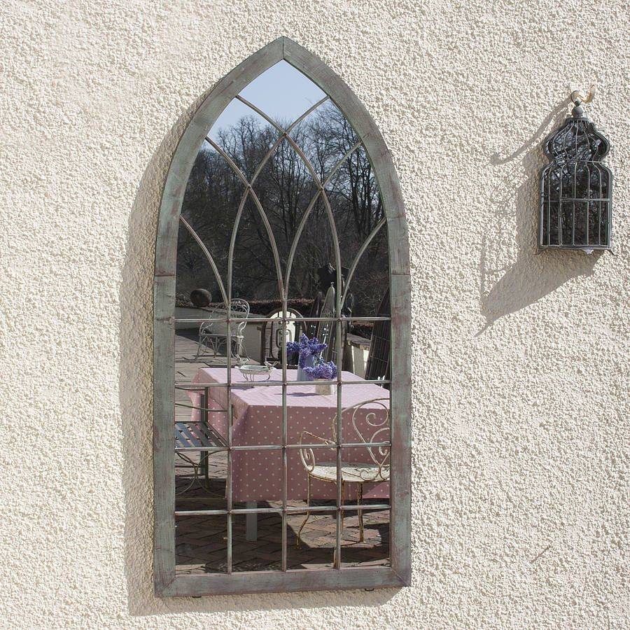 Mid Grey Gothic Arch Garden Mirror