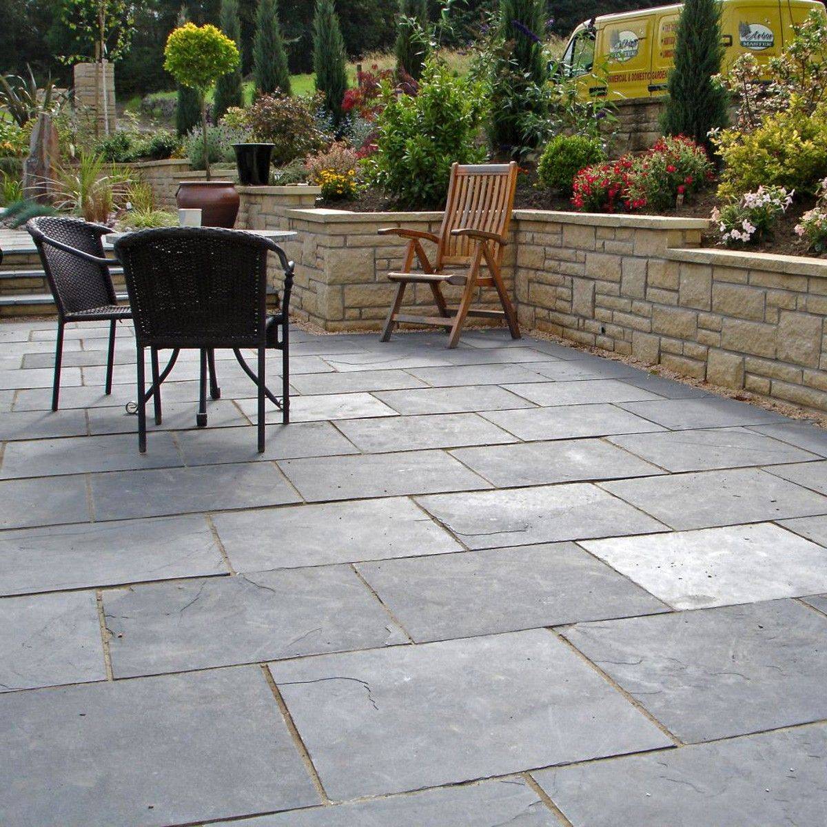 Paving And Slate Chip Path Large Backyard Landscaping