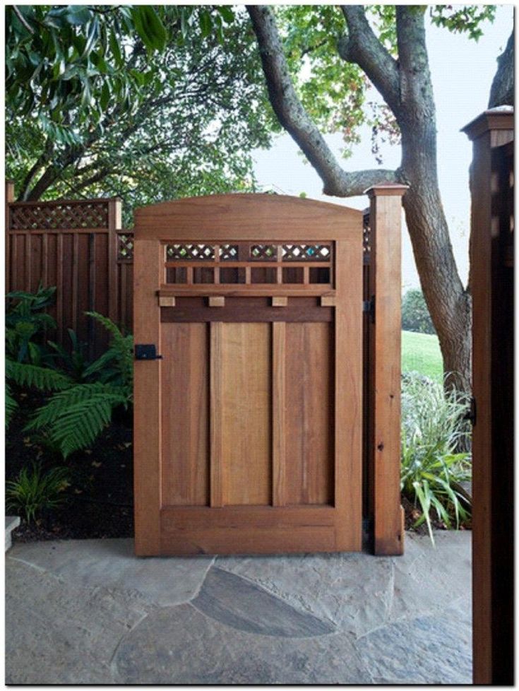 Redwood Metal Security Gate Wrought Iron Wood Entry Garden Ornamental