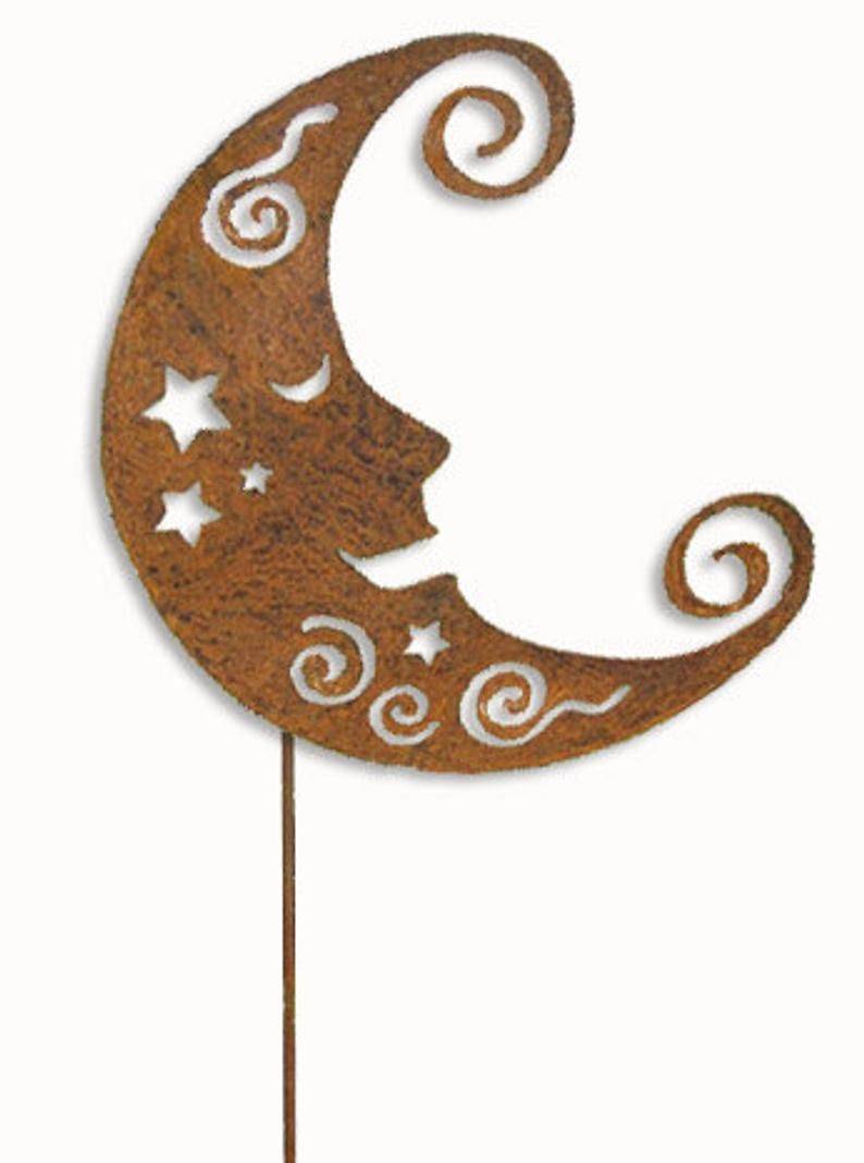 Sun Moon Garden Stake Garden Decor Garden Art Metal