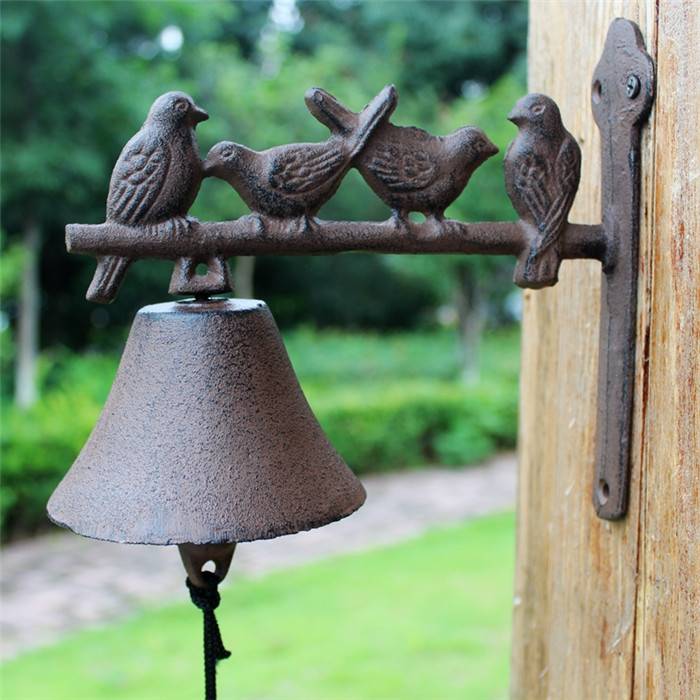 Cast Iron Hanging Hummingbird Bell Decorative Dinner Bells Birds Flower