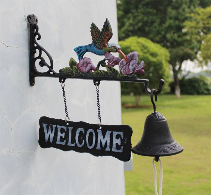 Cast Iron Welcome Dinner Bell Old Key Antique Retro Rustic Hanging