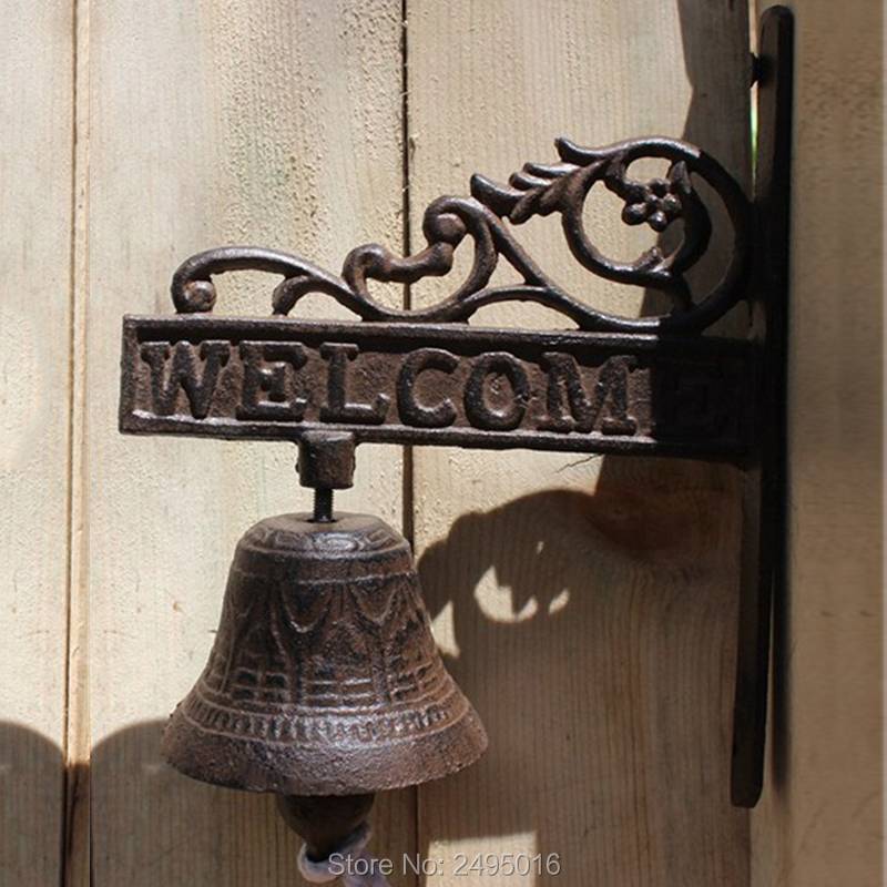 Large Door Bell Wall Mount Dark Green Cast Iron Welcome Dinner Bell
