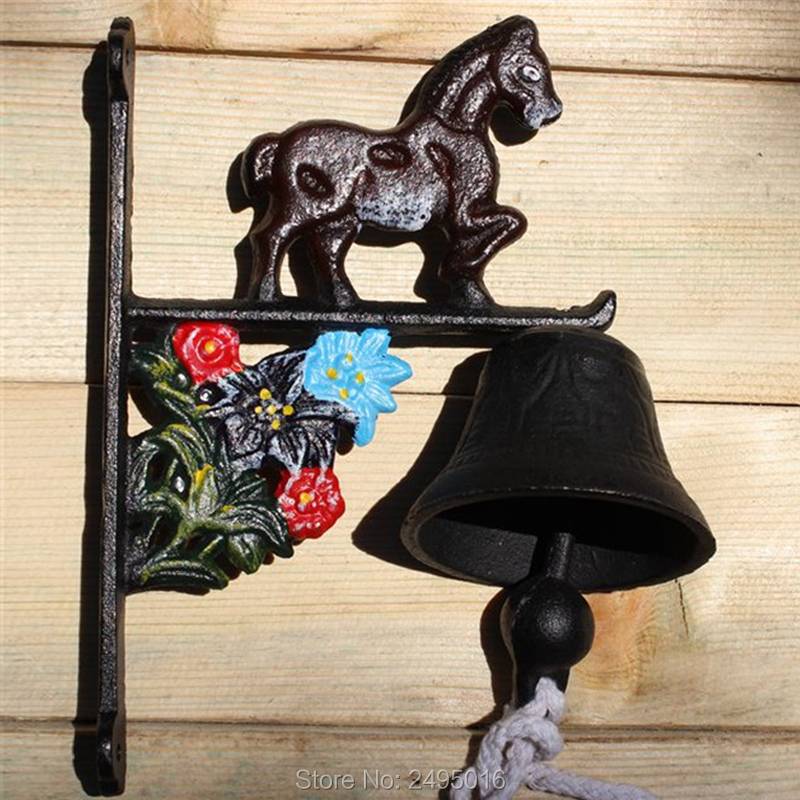 Vintage Style Brown Metal Cast Iron Door Bell Wall Mounted Garden