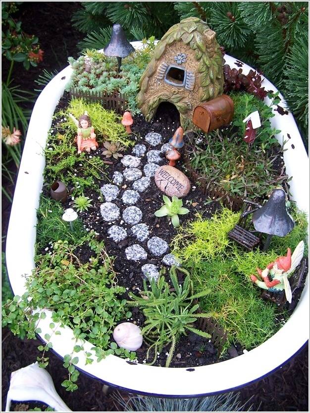 Old Bird Bath Fairy Garden