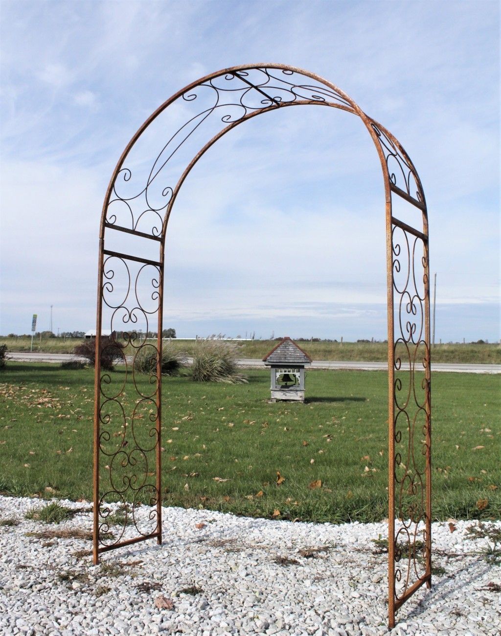 Metal Garden Arch Trellis Roof Lattice Design Steel Pin Rods Grey