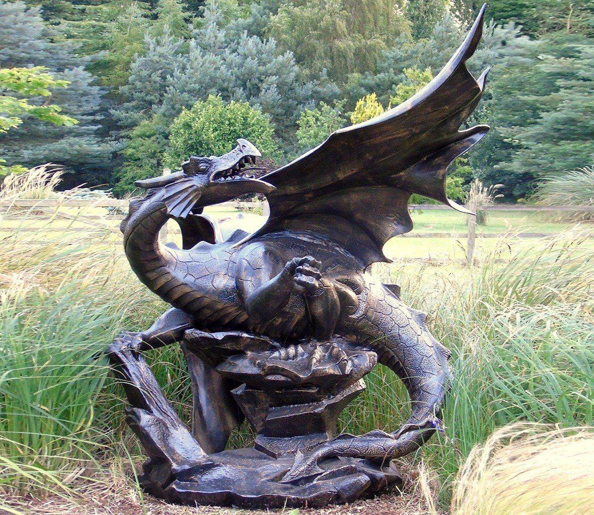 Piece Swimming Dragon Garden Statue Medieval Landscape Decor Outdoor